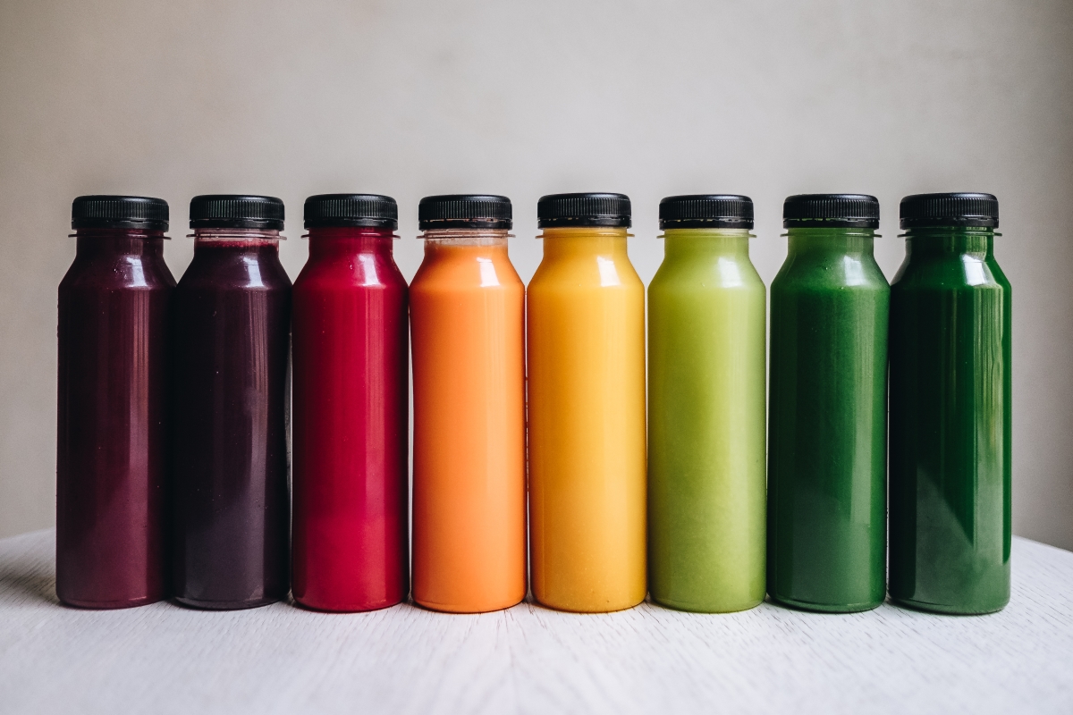 Colored, bottled juice